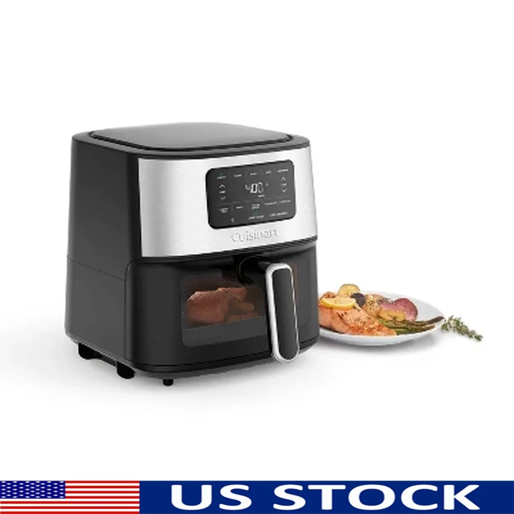 مقلاة هوائية من الفولاذ المقاوم للصدأ 6 كيو تي، تحكم رقمي، 1800 وات، إيقاف تلقائي، أجزاء آمنة للاستخدام في غسالة الأطباق، طبخ صحي مع 5 وظائف