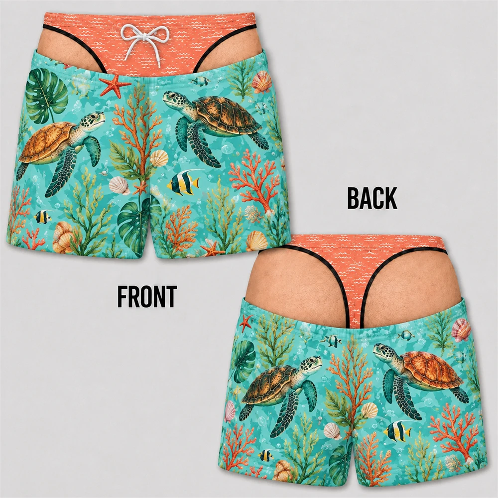Tropical Plant Flowers 3d Print Hawaii Swim Trunks For Men Funny Fake Butt Pattern Beach Party Shorts Husband Boyfriend Gifts