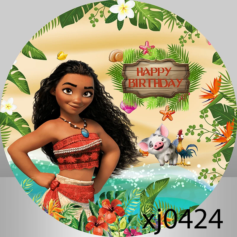 7 options Disney Moana Theme Round Backdrop Cover For Girls Baby Shower Summer Beach Birthday Party Backgrounds Customized