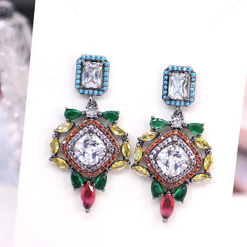 

Bilincolor Micro Inlaid Zircon Retro Square Earrings For Women