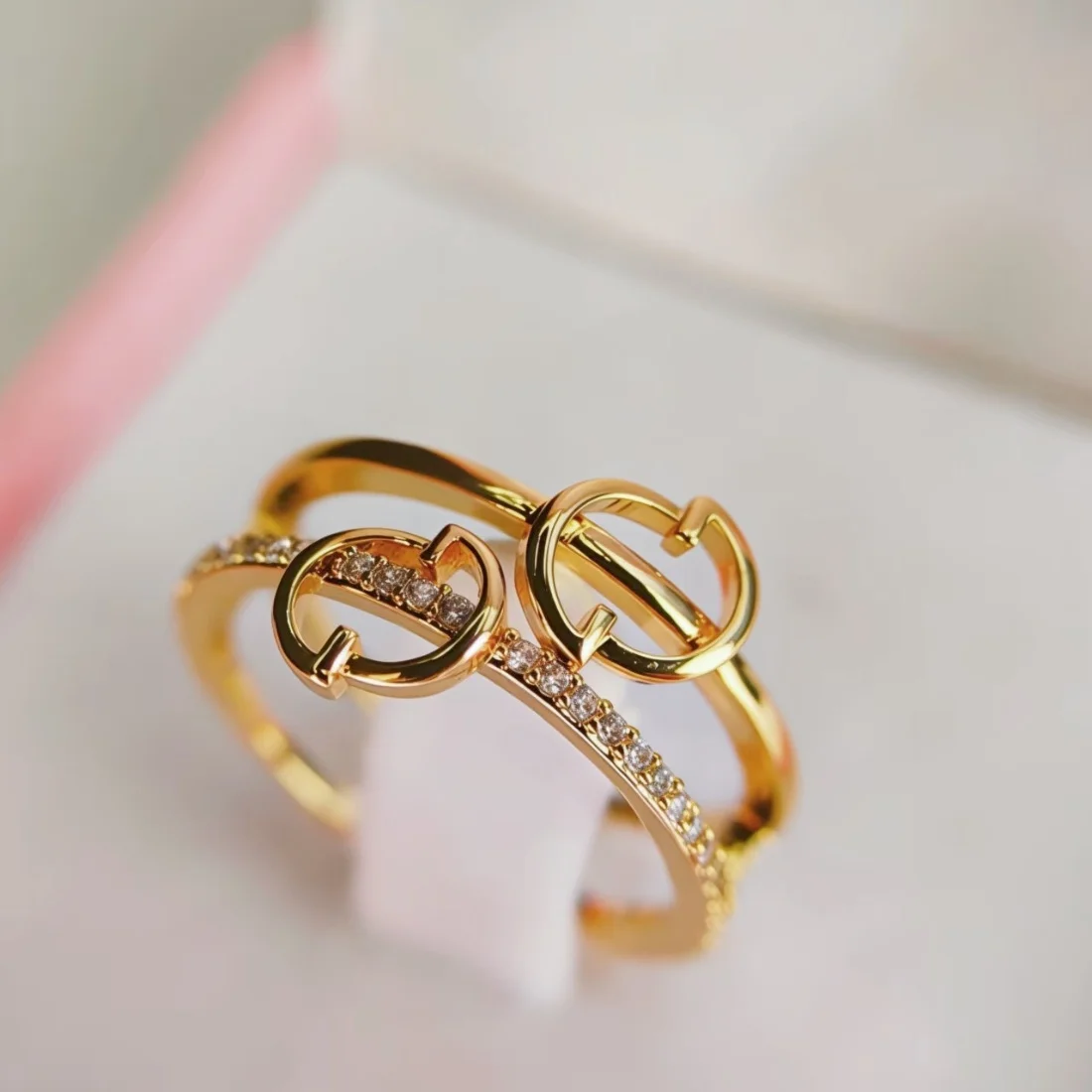 Retro Vintage Gold Fleur-de-Lis Crystal Ring for Women and Girl Luxury Adjustable Elegant Fashion Jewelry Stackable