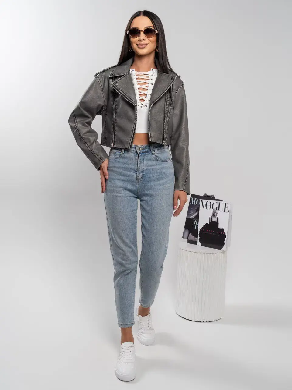 Spring American Retro Collar Personalized Loose Pu Leather European and American Niche Diagonal Zipper Long Sleeved Jacket