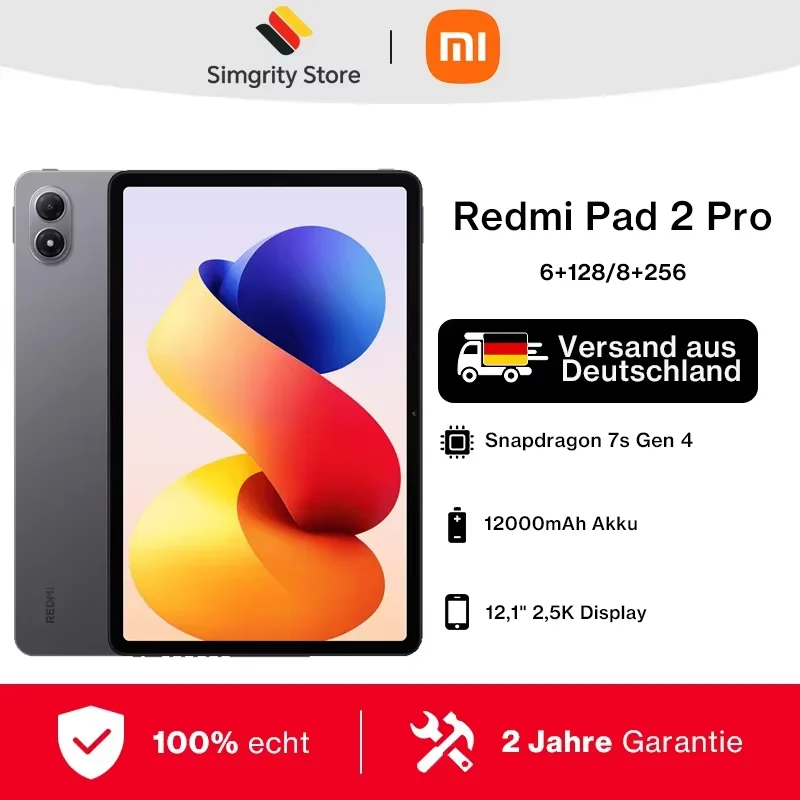 Globale Version Redmi Pad 2 Pro 12,1" 2,5K kristallklares Display Massiver 12000-mAh-Akku (typisch) Snapdragon 7s Gen 4-Prozessor Xiaomi HyperOS 2 Xiaomi-Tablet