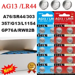 10-100PCS AG13 LR44 Button Battery  A76 357 357A LR1154 SR1154 SR44 Alkaline Coin Cell for Watch Calculator Car Key Remote Clock