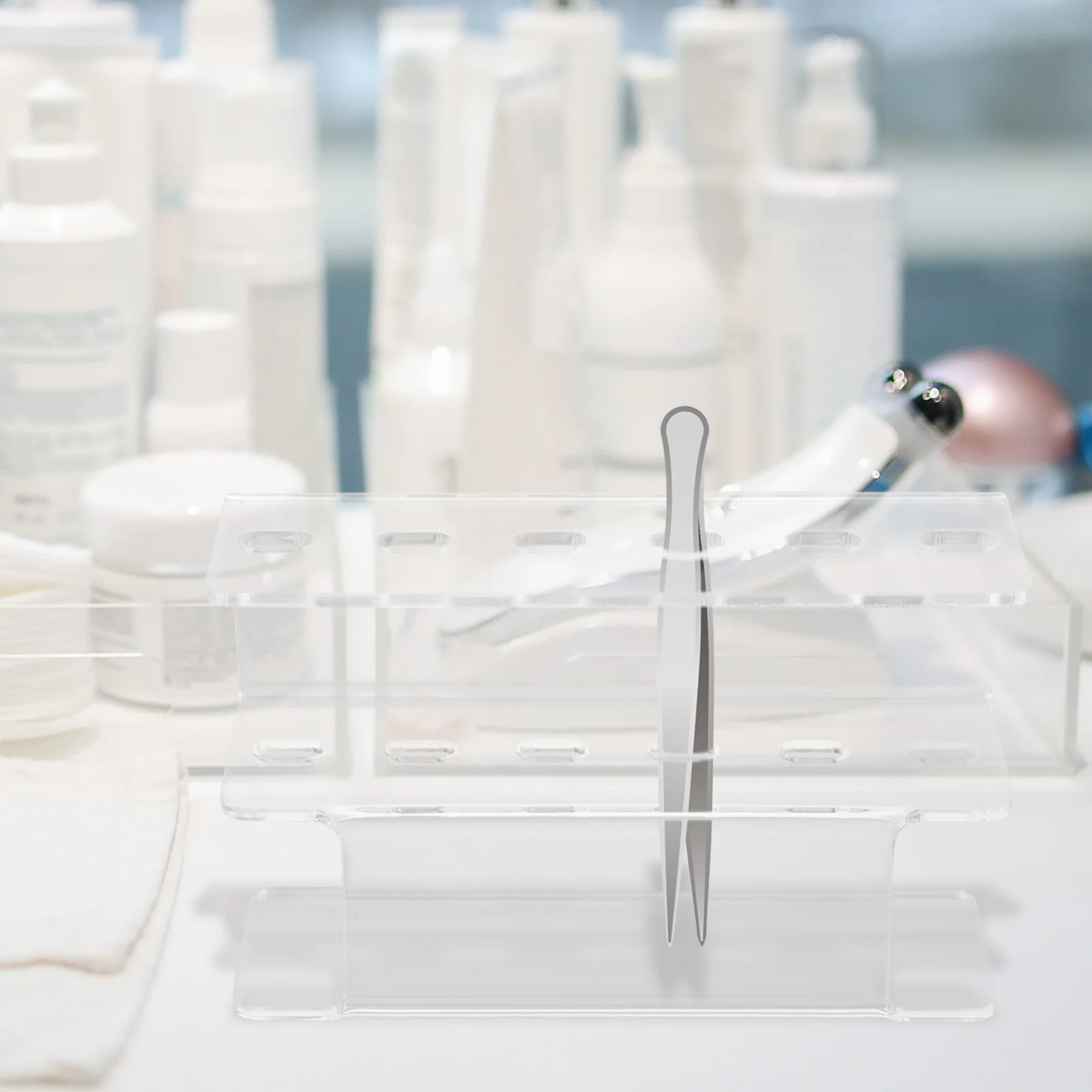 Acrylic Clear 6-Hole Lash Tweezer Holder Stand Compact Organizer Makeup Tools Storage Acrylic Tweezer Holder Display Shelf