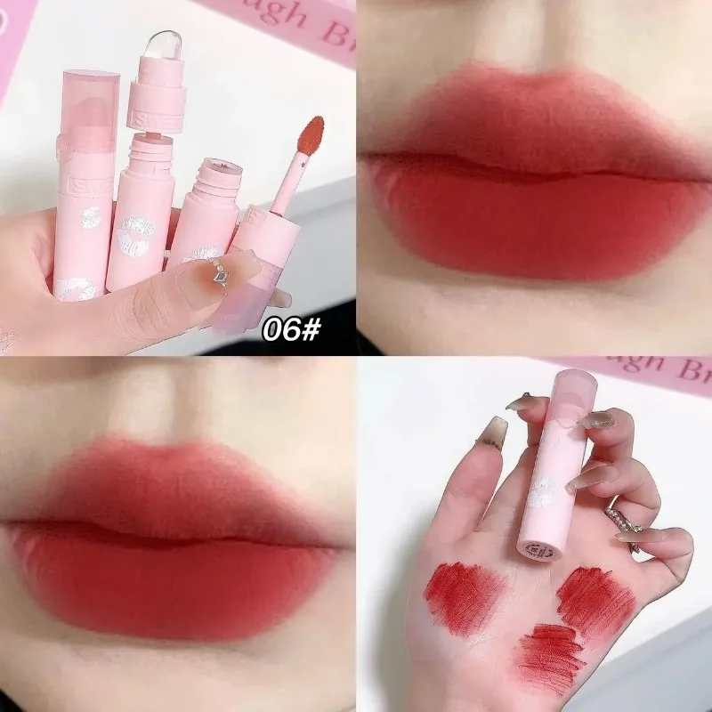 Matte Samt Lip Schlamm Gesicht Erröten Multi-verwenden Lippenstift Mit Silikon Lippen Pinsel Wange Tönung Pigment Mousse Koreanische make-up Für Wange