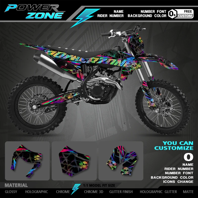 Powerzone For SX SXF 2019-2022 EXC XCW 2020-2023 Motorcycle Graphics Decal Stickers Kits Holographics Chrome Glitter