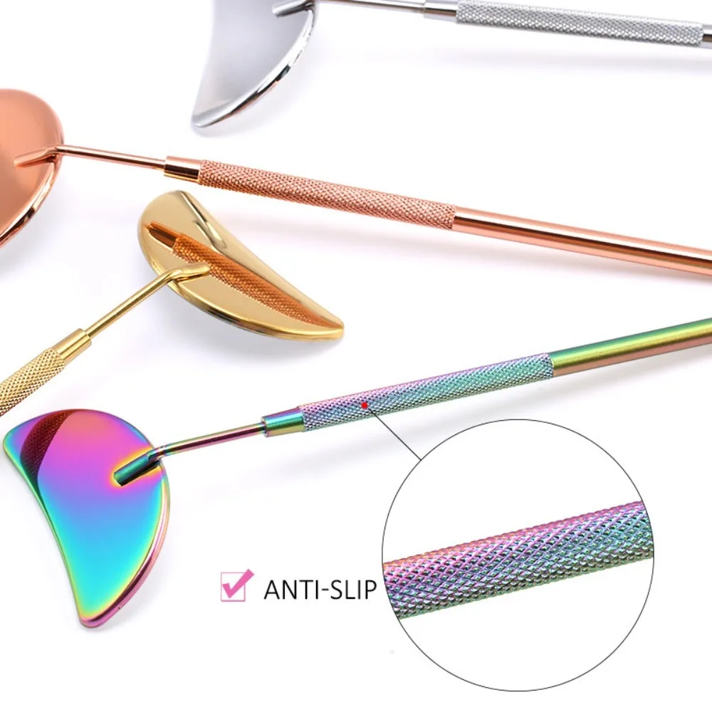 Checking False Lashes Eyelash Extension Mirror Semicircle Stainless Steel Long Hand Mirror Detachable Beauty Tool Accessories