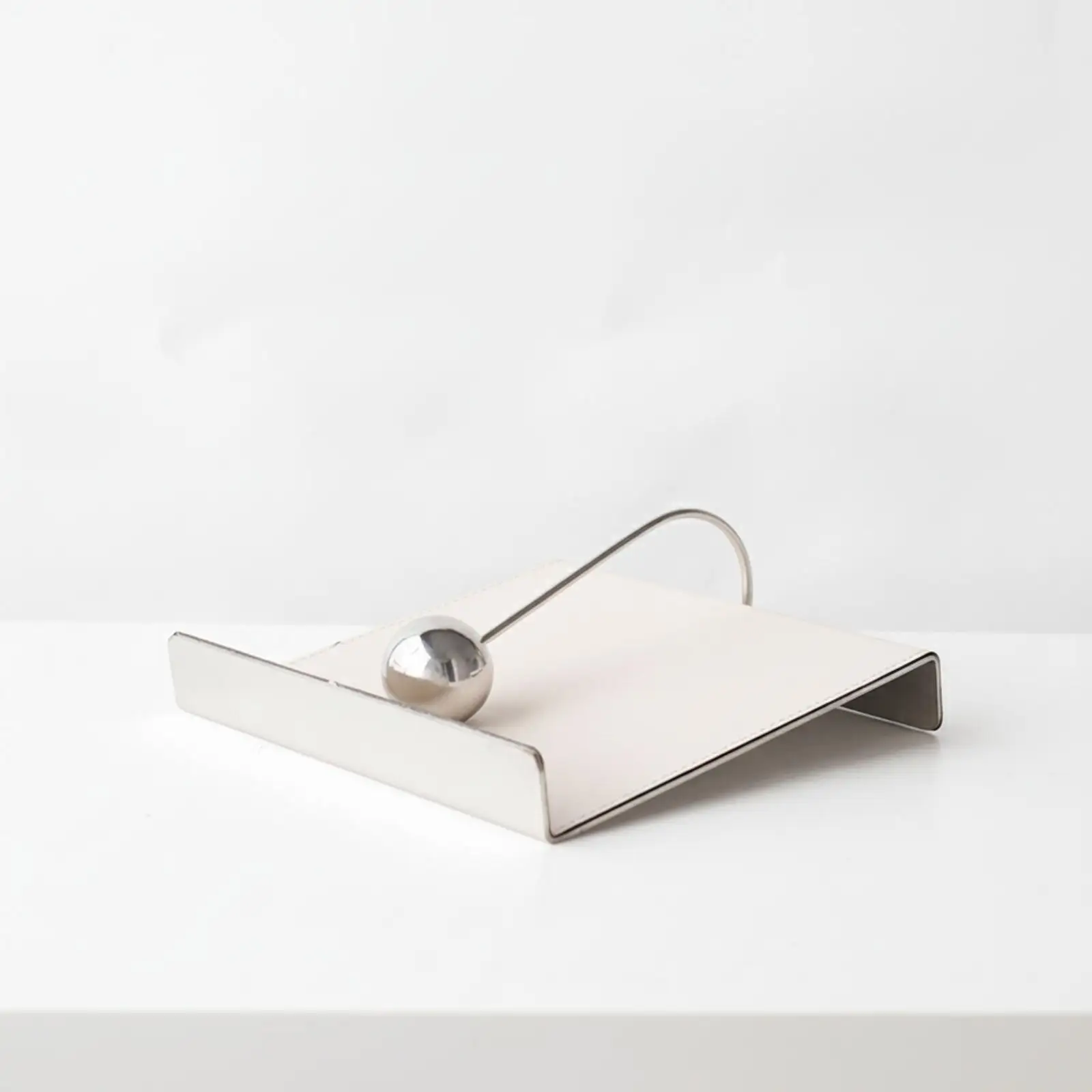 Stainless Steel Tissue Paper Holder with Leather Panel Weighted Arm for Tabletop Napkin Dispenser Use