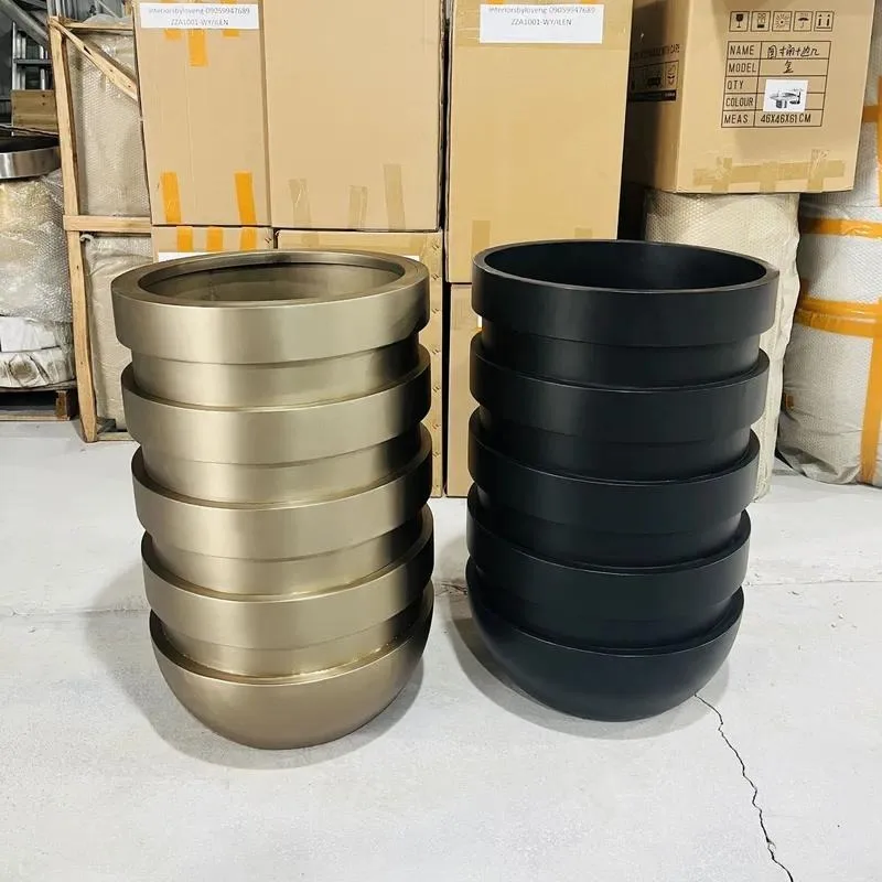 SCY Metal Plating Multi-circle Round Drum Stainless Steel Flower Pot Golden Flower Pot Hotel Artwork