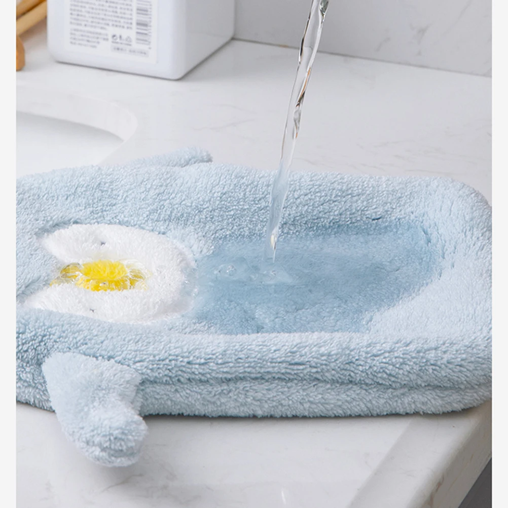 

2PCS Coral Fleece Hand Towels Thicken Washcloths Cute Bathroom Cartoon Animals Hanging Wall Space Saving No Lint