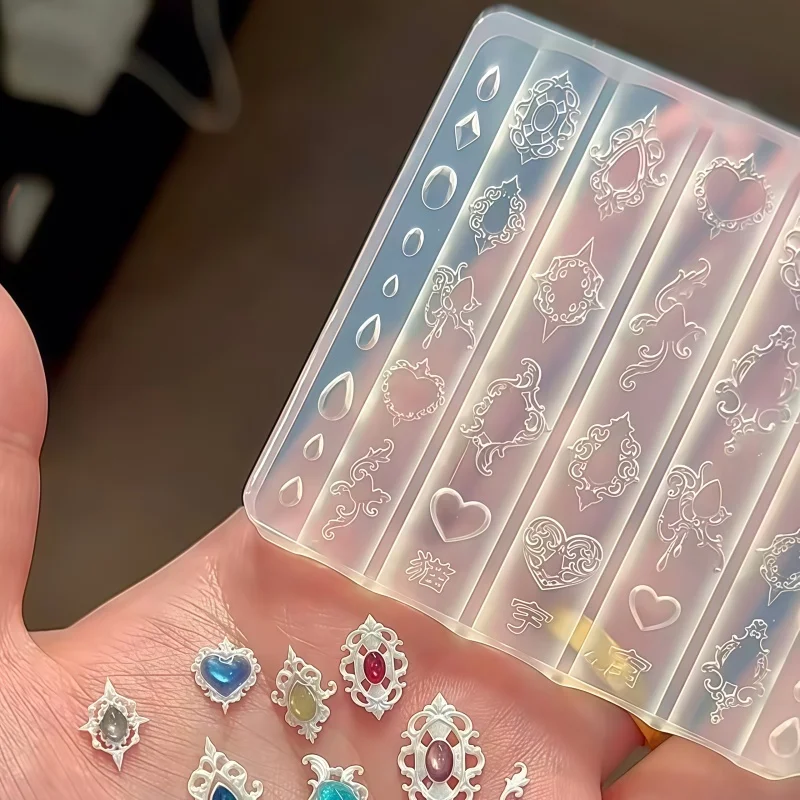 Retro Baroque Gemstone Pattern DIY Nail Art Accessory 3D Relief Silicone Mold for Manicure Decoration