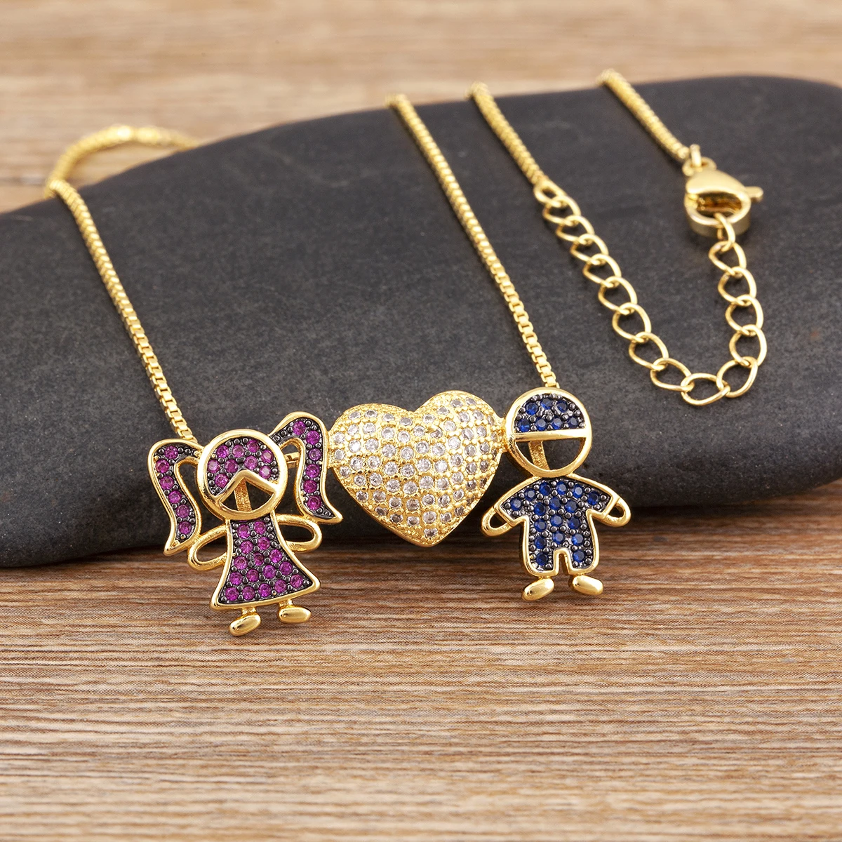 Nidin New Trendy Love Heart Shape Girl Boy Shine Zircon Pendant Necklace For Women Female Chain Choker Jewelry Mother\'s Day Gift