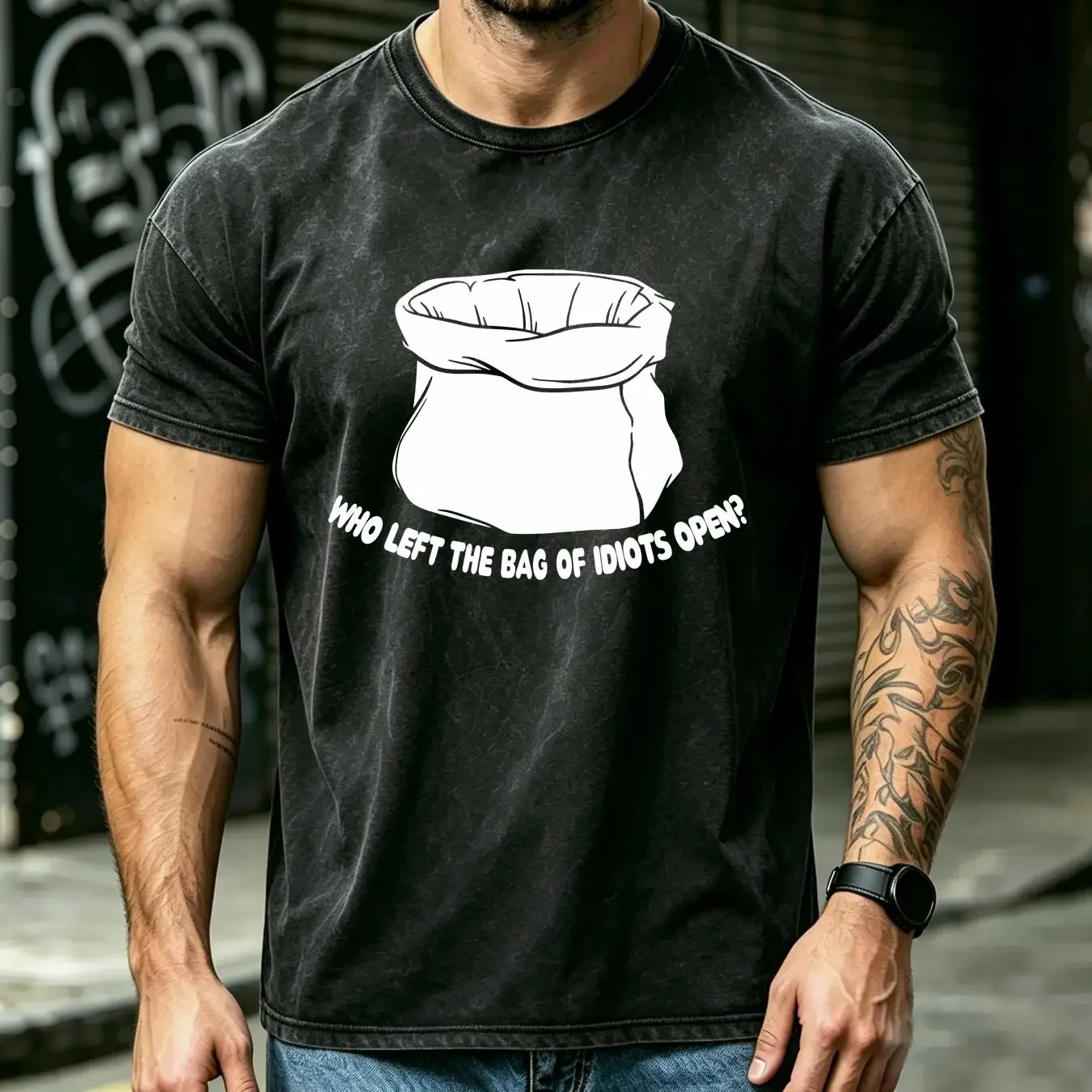 washed T Shirt Who Left The Bag Of Idiots Open Womens Funny Novelty vintage Washed Slightly Stylish fashion Breathable