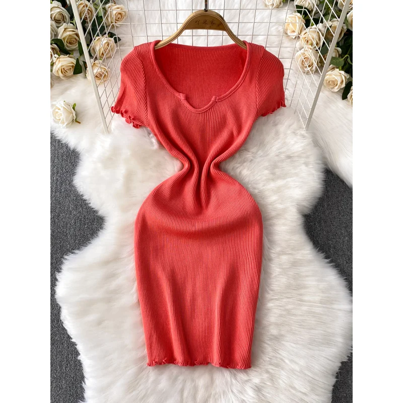 

women sexy chic U Neck knitted summer bodycon mini short dress casual party ribber sheath dresses curl up night club vestidos