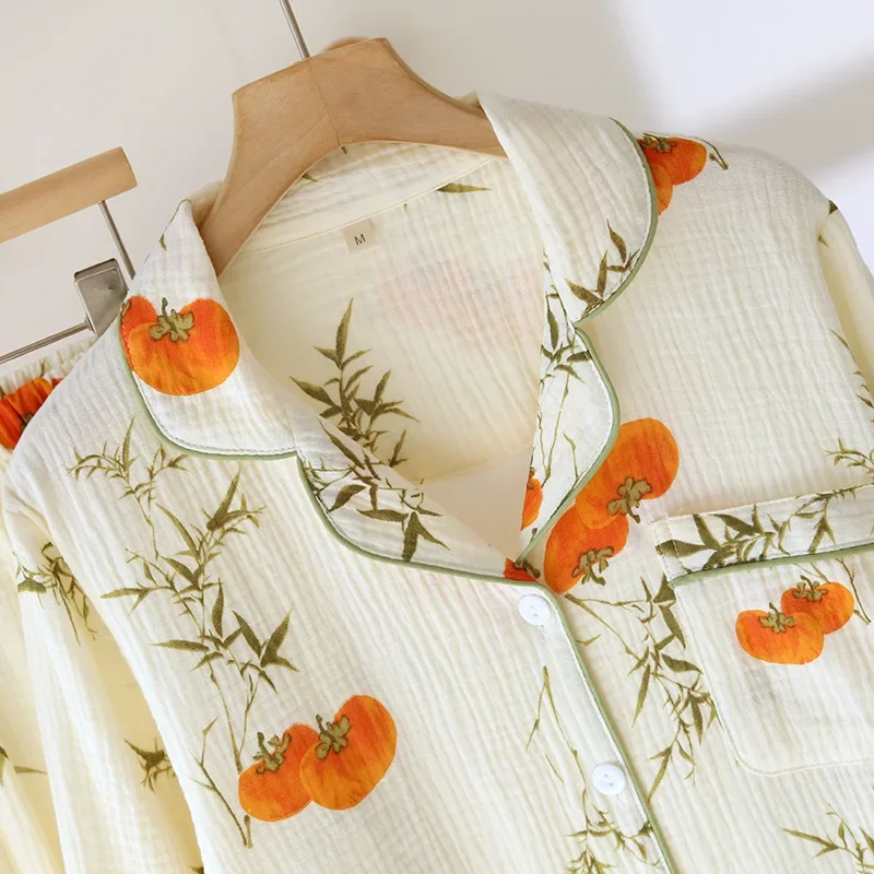 طقم بيجامة نسائي جديد لربيع وخريف 2025 100% كريب قطني بأكمام طويلة وسراويل طويلة مكونة من قطعتين ملابس منزلية ملابس نوم للسيدات #2