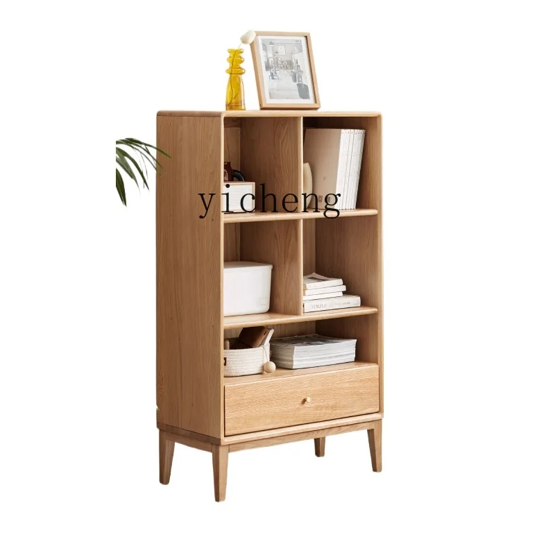 

ZF Solid Wood Bookcase Study Storage Simple Modern Bookshelf Living Room Storage Cabinet Oak Cabinet