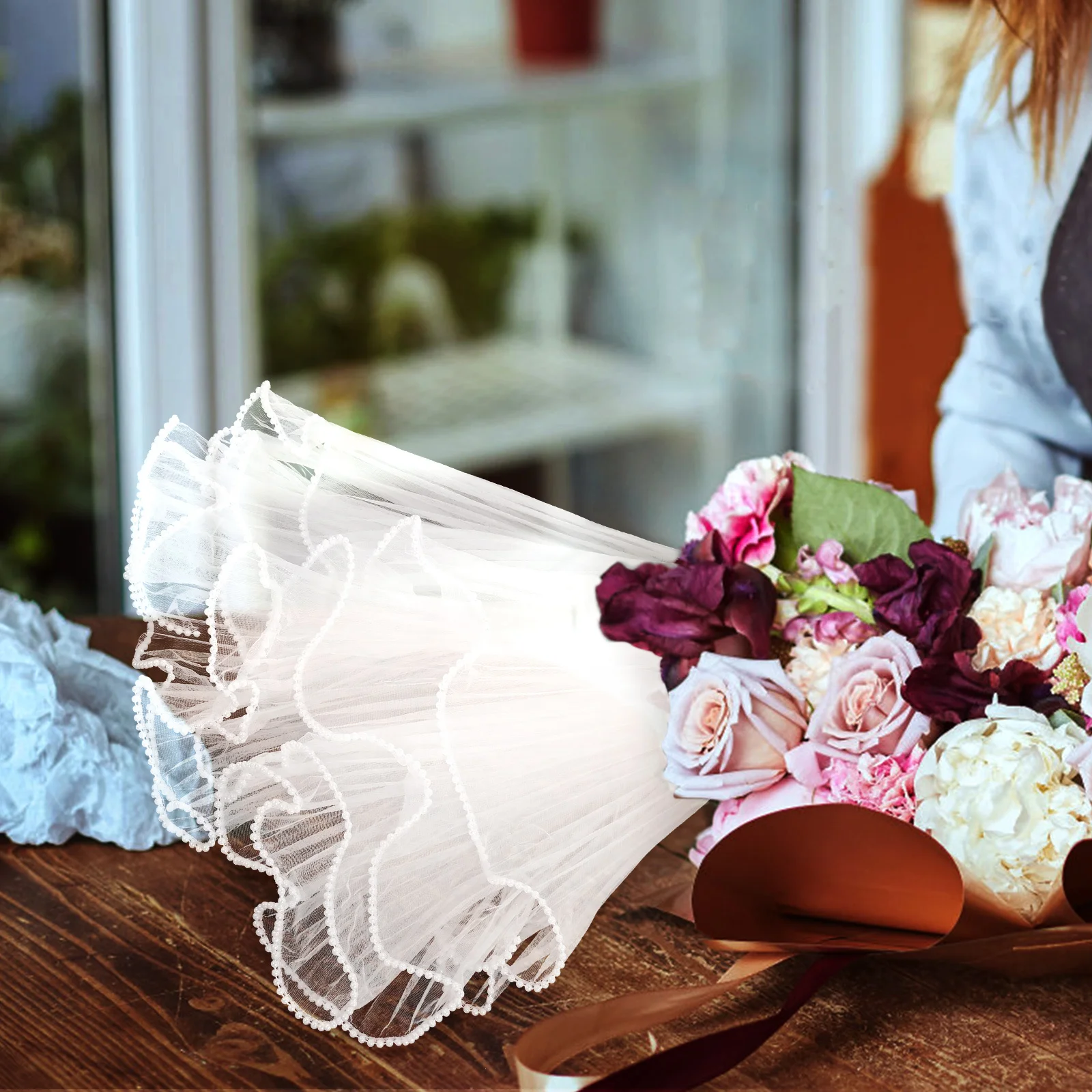 لؤلؤة تول زهرة التفاف شبكة أنيقة باقة مواد التعبئة والتغليف لترتيبات زهور الزفاف لوازم بائع الزهور