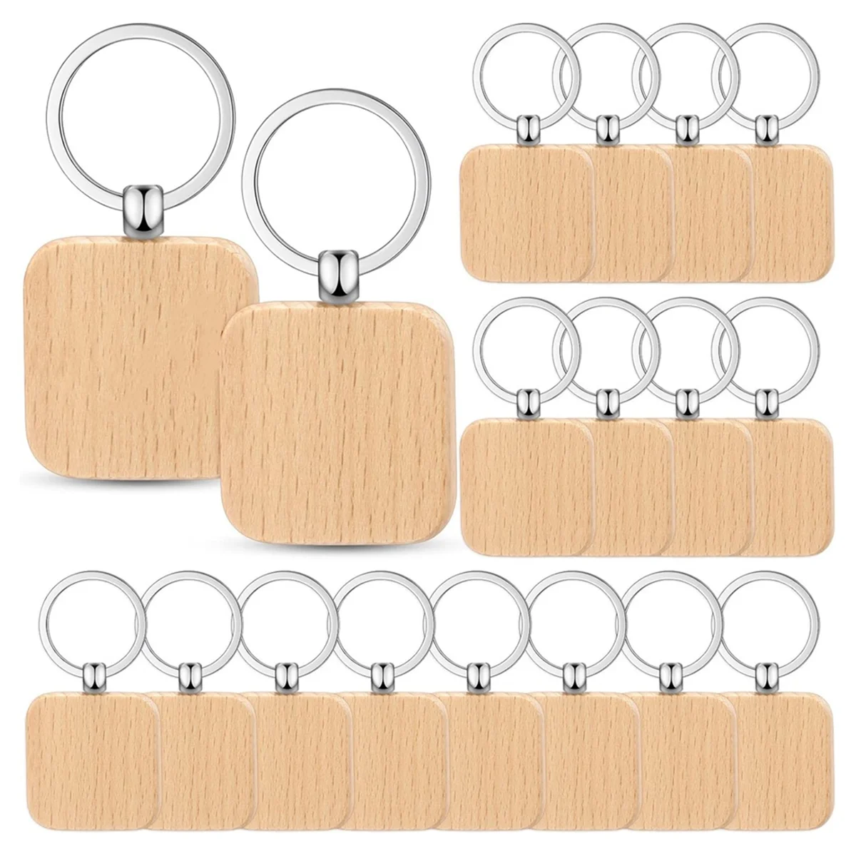 100PCS Wooden Keychain Blanks Wood Key Chain Bulk Unfinished Wooden Engraving Key Tag Ring for DIY Gift Crafts(Square)