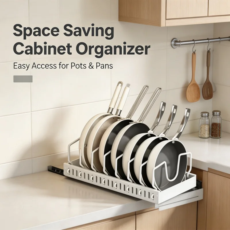 1Pc Kitchen Multifunctional Organizer Pull Out for Pots/Pans Sliding Lid Holder Spice Rack & Dish Drying Racks Drawer Organizer