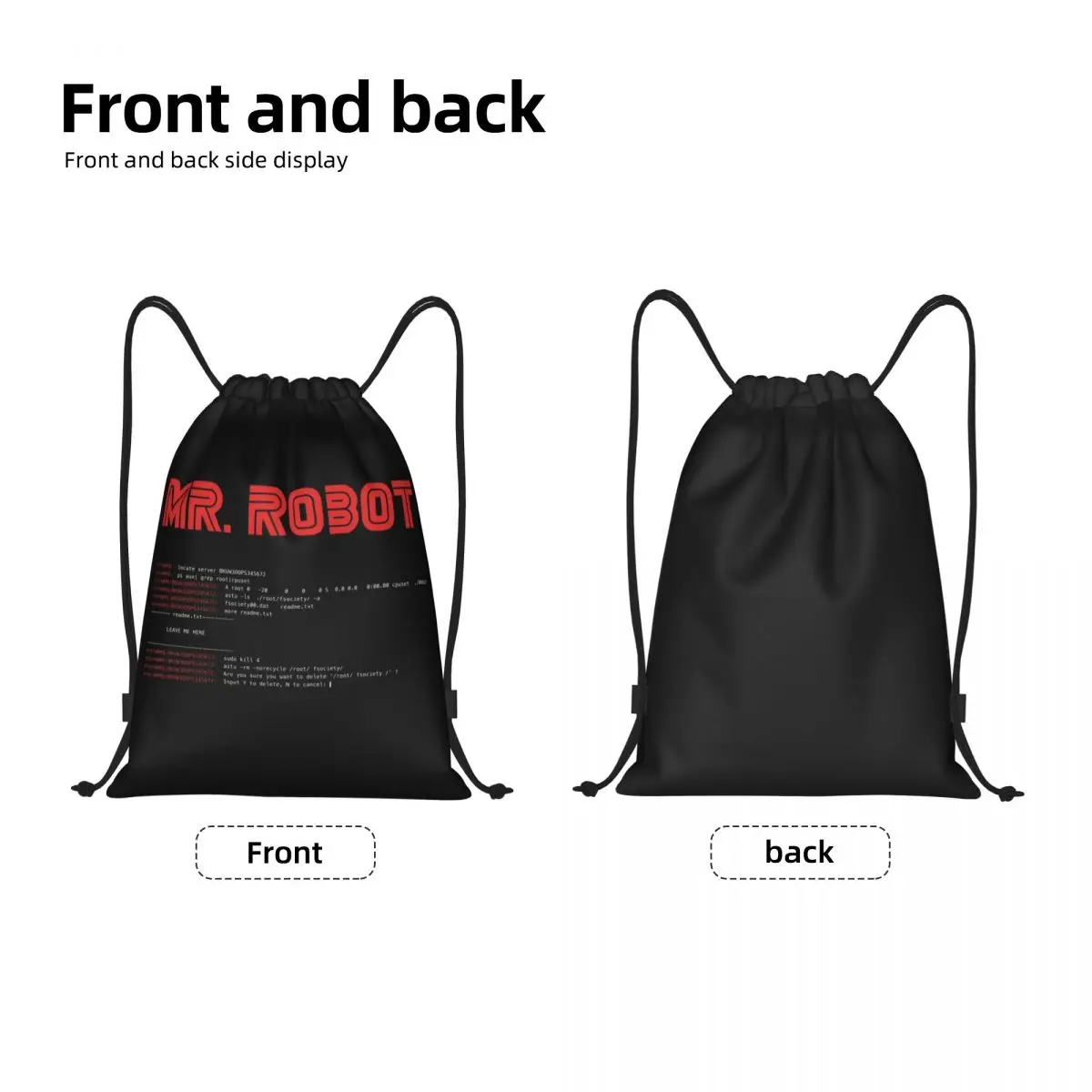 Mr Robot Crazy Drawstring Backpack Sports Gym Bag for Men Women Arch Linux Programmer Shopping Sackpack