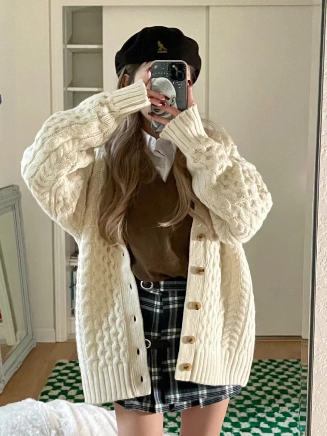 

Ретро-кардиган с V-образным вырезом, длинный, свободный, вязаный, с перекрученной вязкой, из хлопка BM, верхняя одежда для молодых женщин 20-х лет