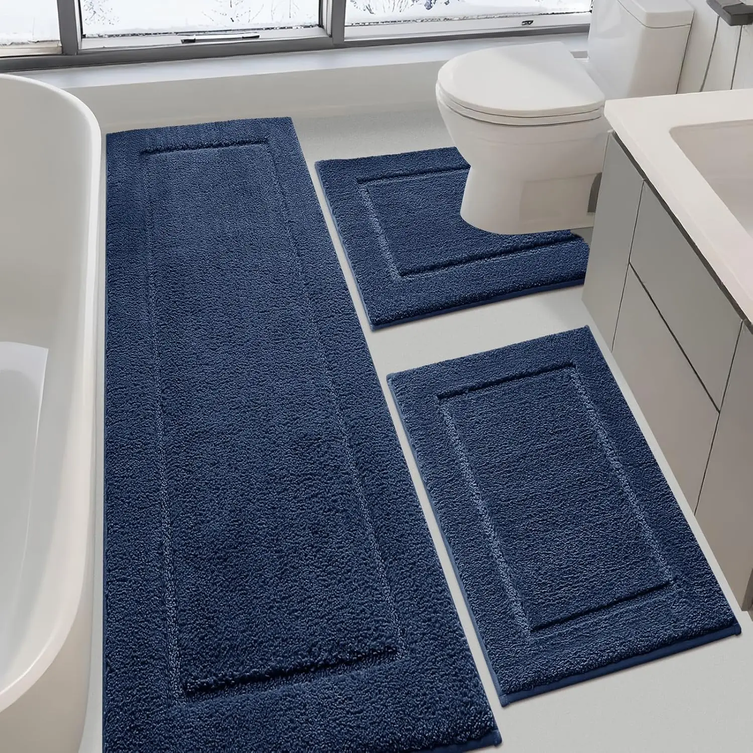 

Bathroom Rugs Set 3 Pieces, Ultra Soft Thick Plush Fluffy Microfiber Absorbent Bath Mat, Non-Slip Backing, Machine Washa