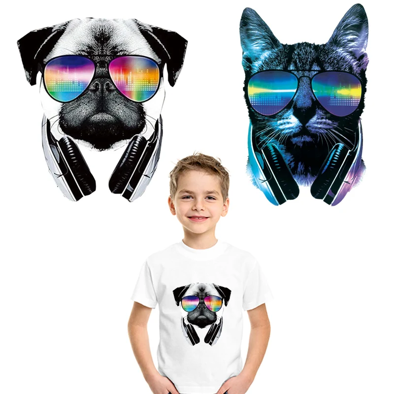 

Cute Headphone Cat Thermal Transfer Heat Transfer Stickers Cartoon Animal Heat Transfer Stickers Clothing Printing DIY Washable