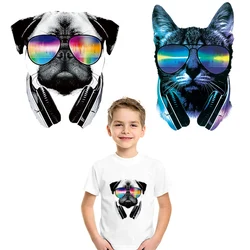 Cute Headphone Cat Thermal Transfer Heat Transfer Stickers Cartoon Animal Heat Transfer Stickers Clothing Printing DIY Washable