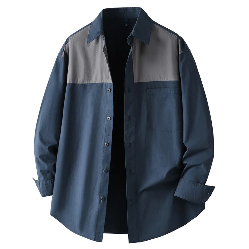 

Korean Style New Mens Long Sleeve Patchwork Shirt Commute Vintage Shirt Youth Elegant Shirt Men Cotton Casual Shirts Loose Tops
