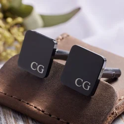 Customized carved square cufflinks, simple stainless steel, men's personalized exquisite cufflinks, groom's gift