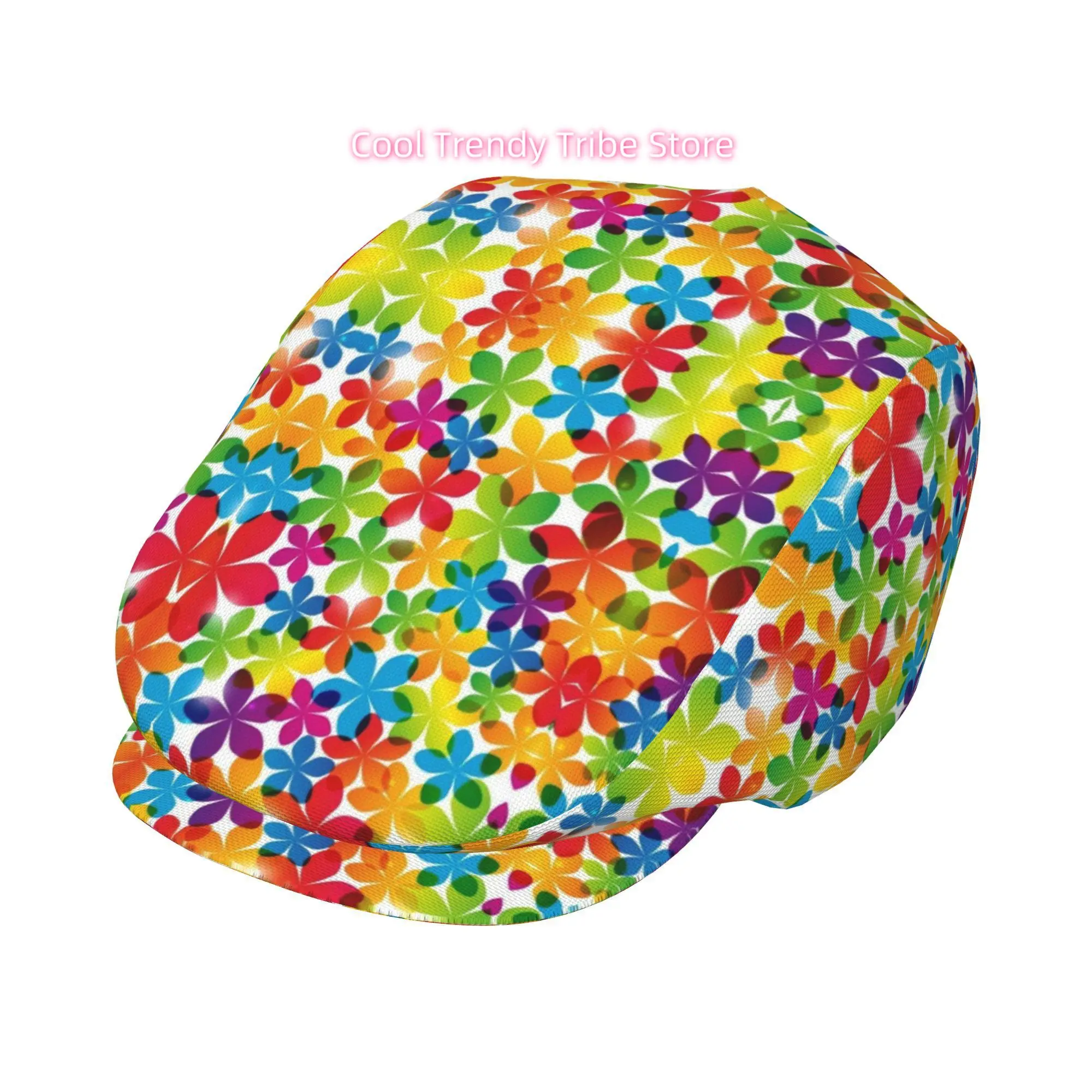 1pc Multicolor Five Petal Flower Spread All-over printed beret,  newsboy cap, unisex, a must-have fashion accessory for outdoor