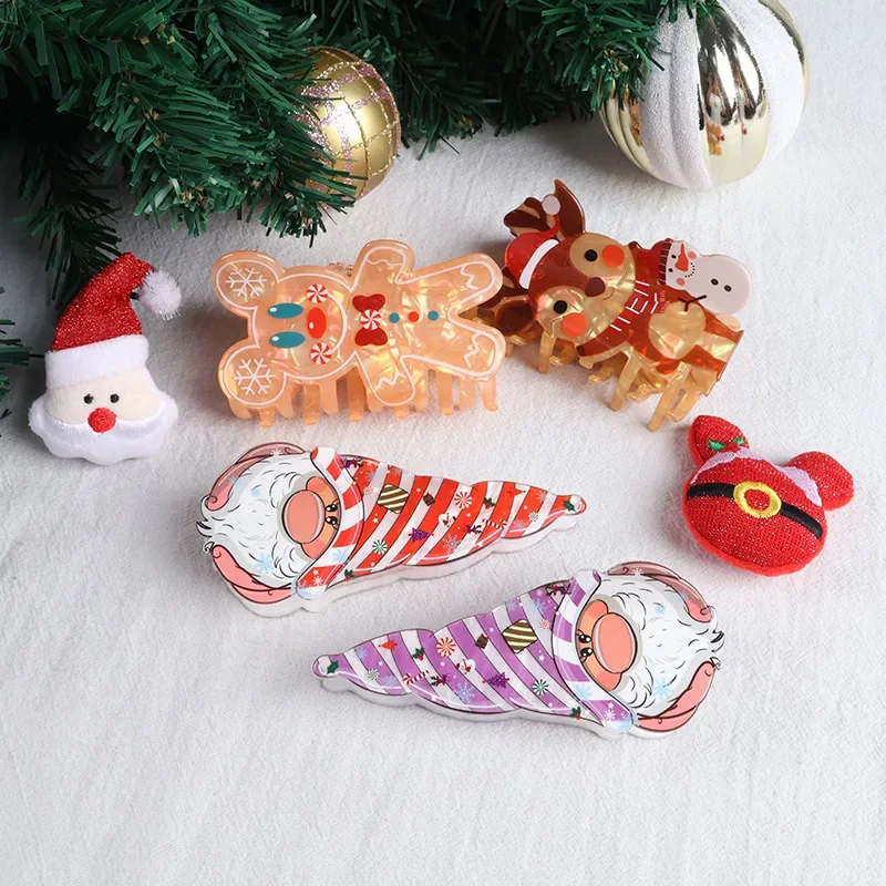 Muweordy Christmas Gingerbread Man Hair Claw Cute Elk Deer Crab Hair Clip Cartoon Claw Clip Hair Accessories for Women Girls