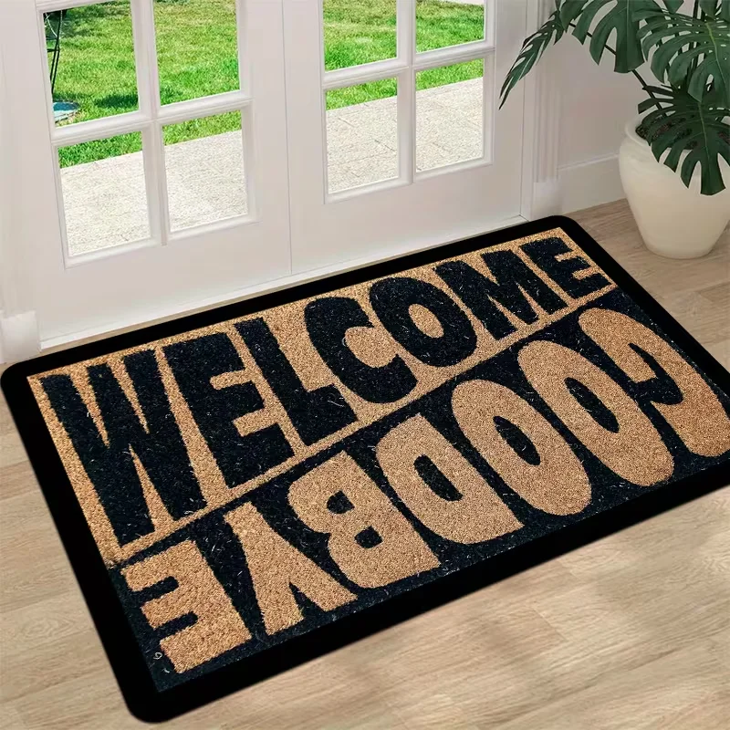 Felpudo de bienvenida divertido de GOODBYE, con letras negras atrevidas y textura similar al corcho, alfombrilla de poliéster para puerta interior y exterior, 1 ud.