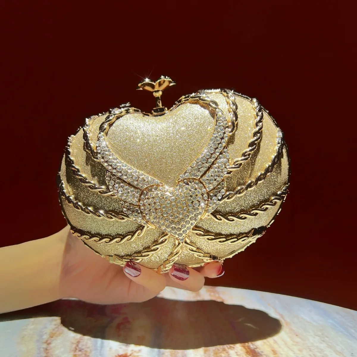 rhinestone shiny heavy industry handbag diamond-encrusted light luxury evening clutch bag love-shaped messenger chain bag