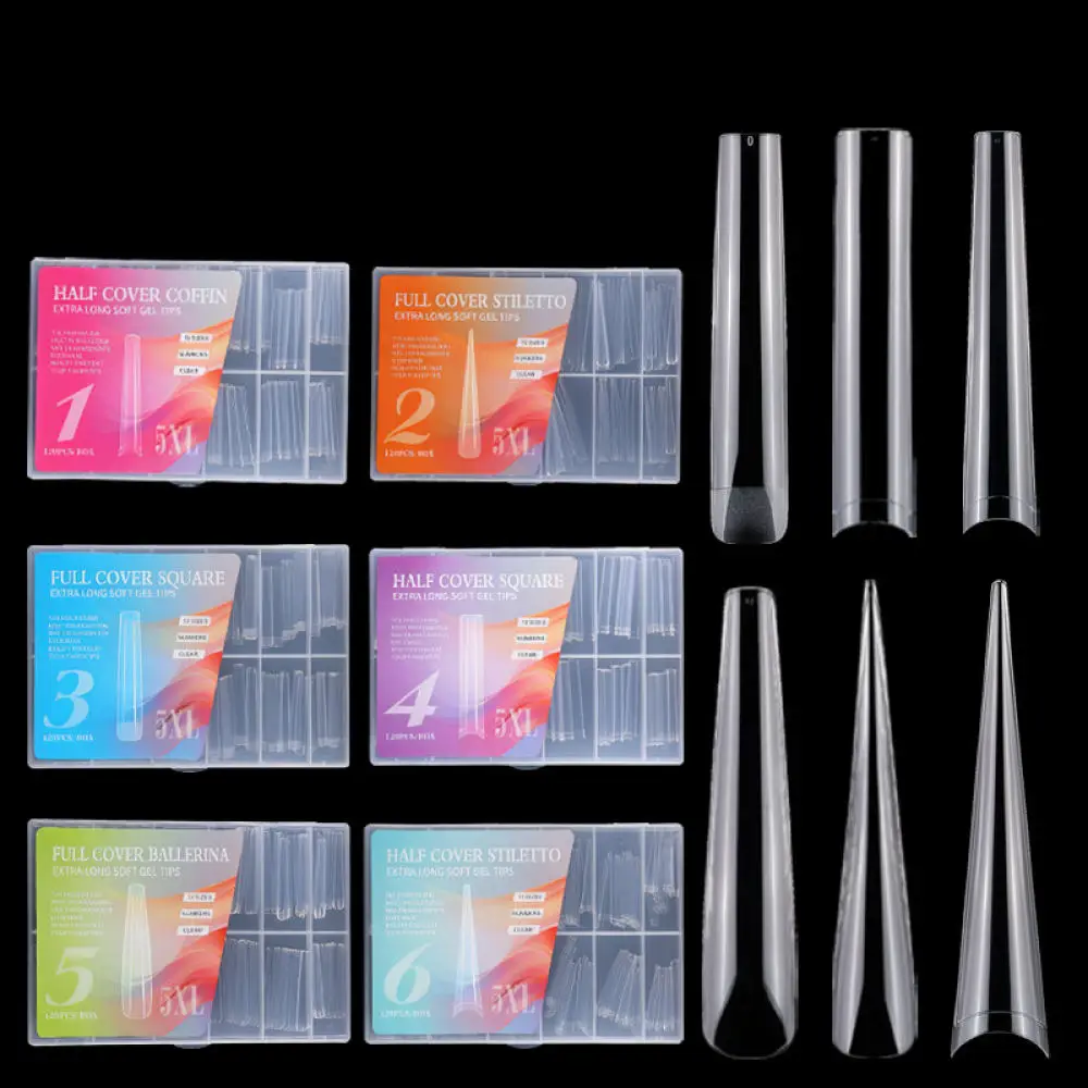 Extra Long French Nail Tips 5XL Length Full Cover Acrylic Artificial False Nails Manicure Extensions For Nail Salon