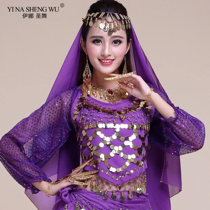 Hot Selling Belly Dance Long Top Sexy Sequins Tops India Bellydance Costumes Accessories 6 Colors Tops For Women Available New