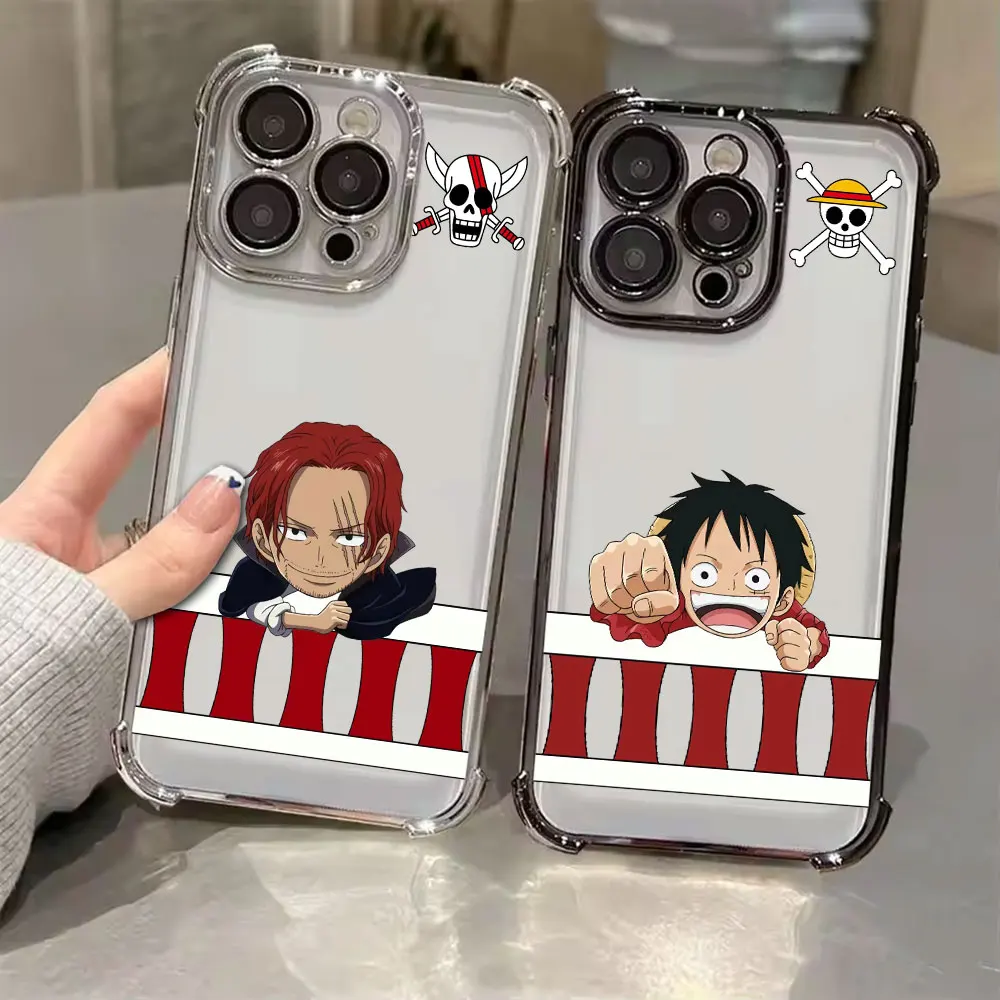 Funda de teléfono de anime de One Piece de Shanks y Luffy para iPhone 18 13 15 16 17 Pro Max 14 Plus 11 17Air 16 E 13 18Pro, funda suave y transparente.
