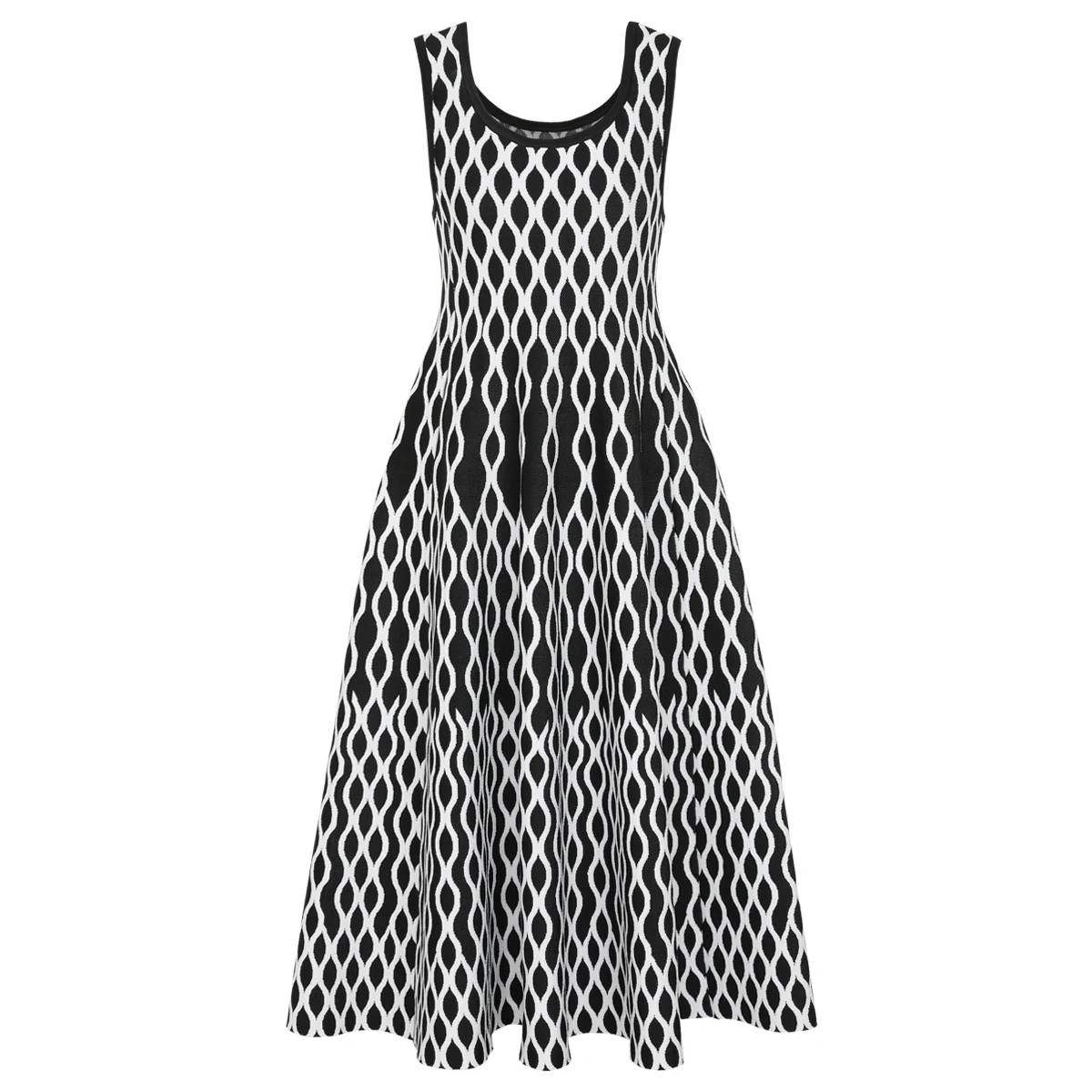 26166 Summer New High Quality Fashion Slimming Vertical Stripe Wave Pattern Sleeveless Tank Top Women's Casual Dress