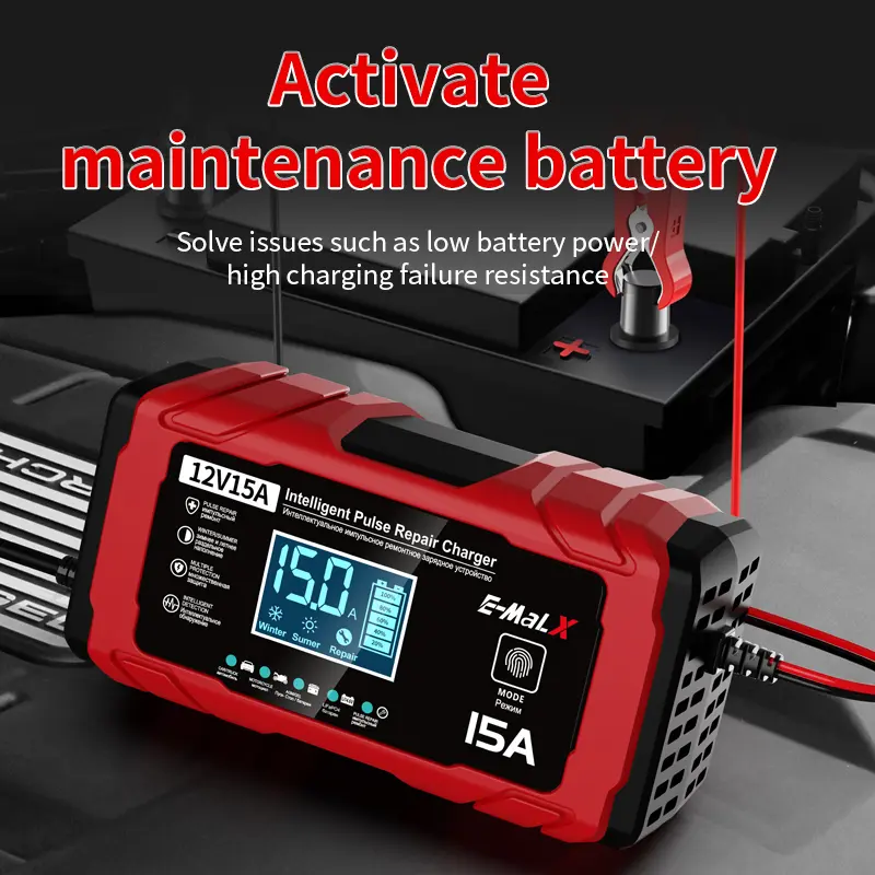 شاحن بطارية سيارة ذكي 12V 15A 14.6V 15A شاحن دراجات كهربائية لبطاريات Lifepo4 الرصاص الحمض AGM GEL PB الليثيوم للإصلاح - 2