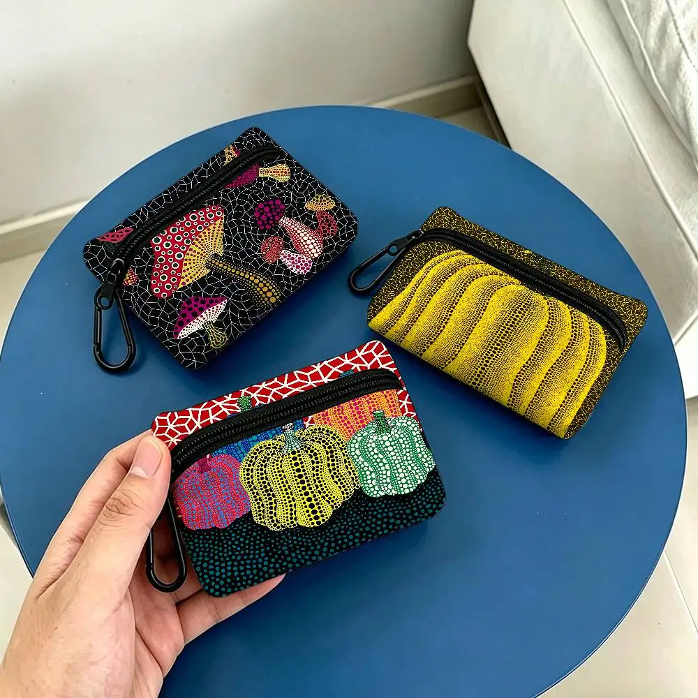 Y-Yayoi-Kusama-Art Oxford Fabric Mini Coin Wallet Smooth Zipper Hanging Design Multi-use Small Storage Bag For Travel