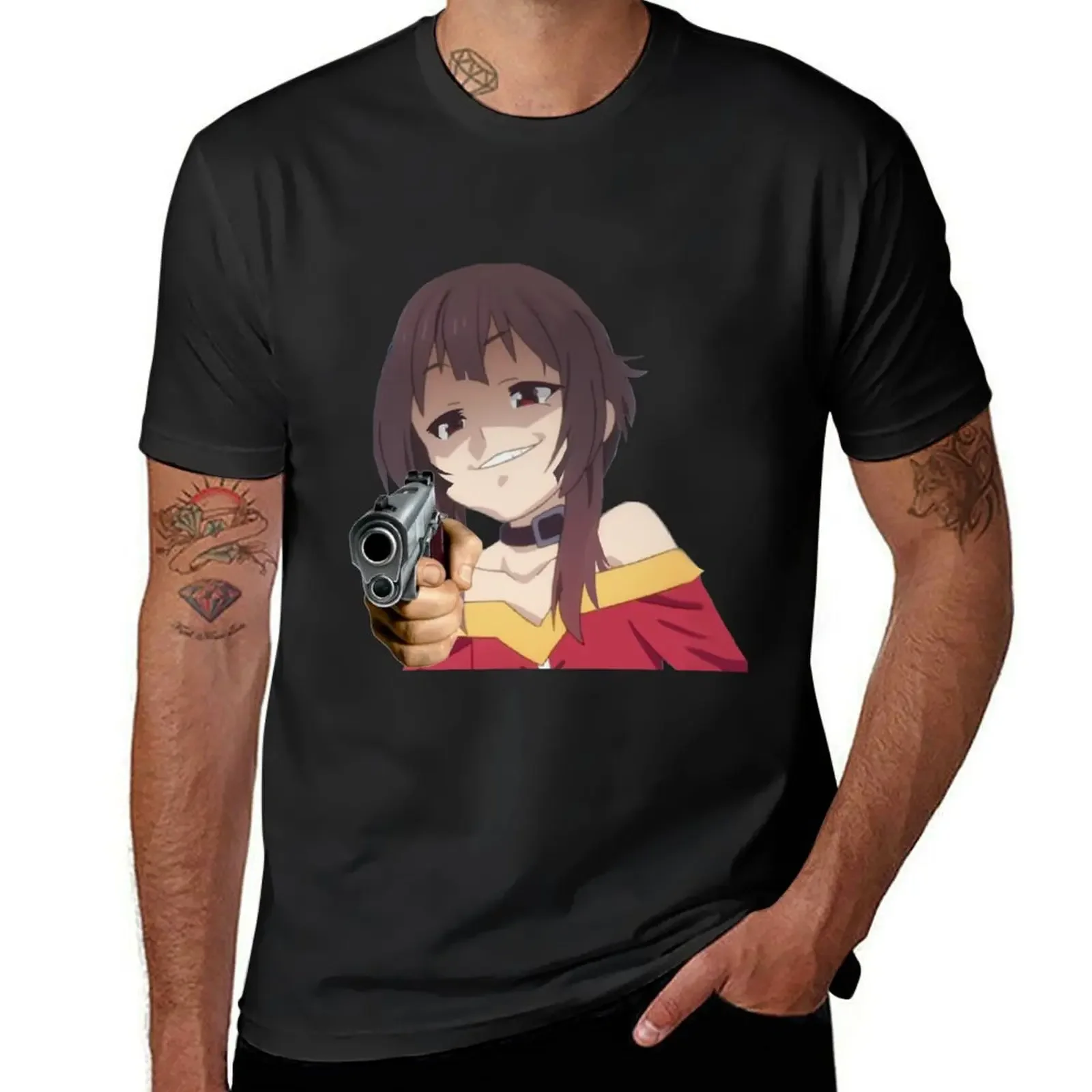 Smug Megumin Gun (KonoSuba) T-Shirt for a boy tees street wear men t shirts high quality