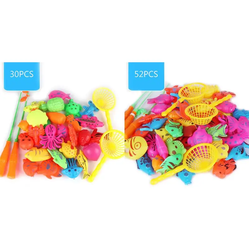 30/52 Pcs Magnetic Fishing  Plastic Fish Rod Set Kids Playing Water Game Educational Gifts