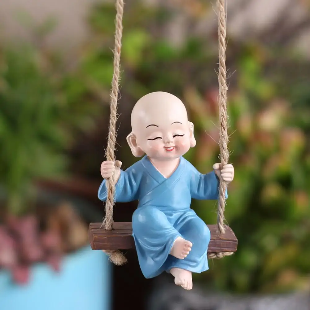 Hanging Resin Decoration Small Monk on Swing Monk on Swing Ornament Resin Figurine Little Novice Monk Decoration with Hanging