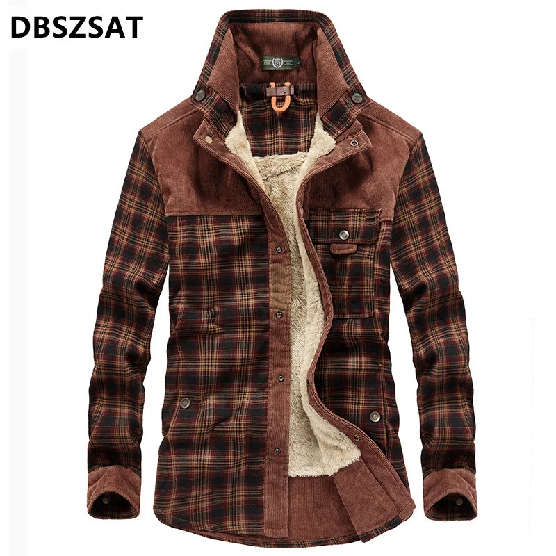 Men Winter Plaid Shirts Jackets Fleece Warm Shirts Coats High Quality Men Cotton Fit Business Casual Outerwear Shirts Jackets 4