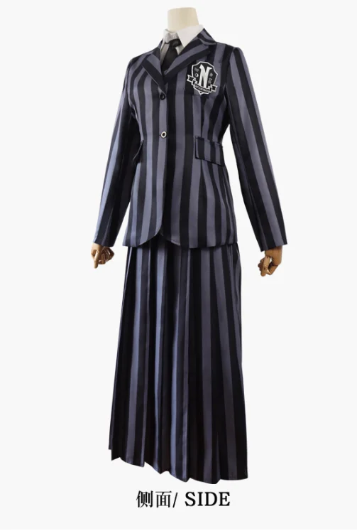 Anime Addams 코스프레 수요일 의상 정장 드레스 조끼 대학 학교 교복 소녀 여성 크리스마스 의류 가발 의상