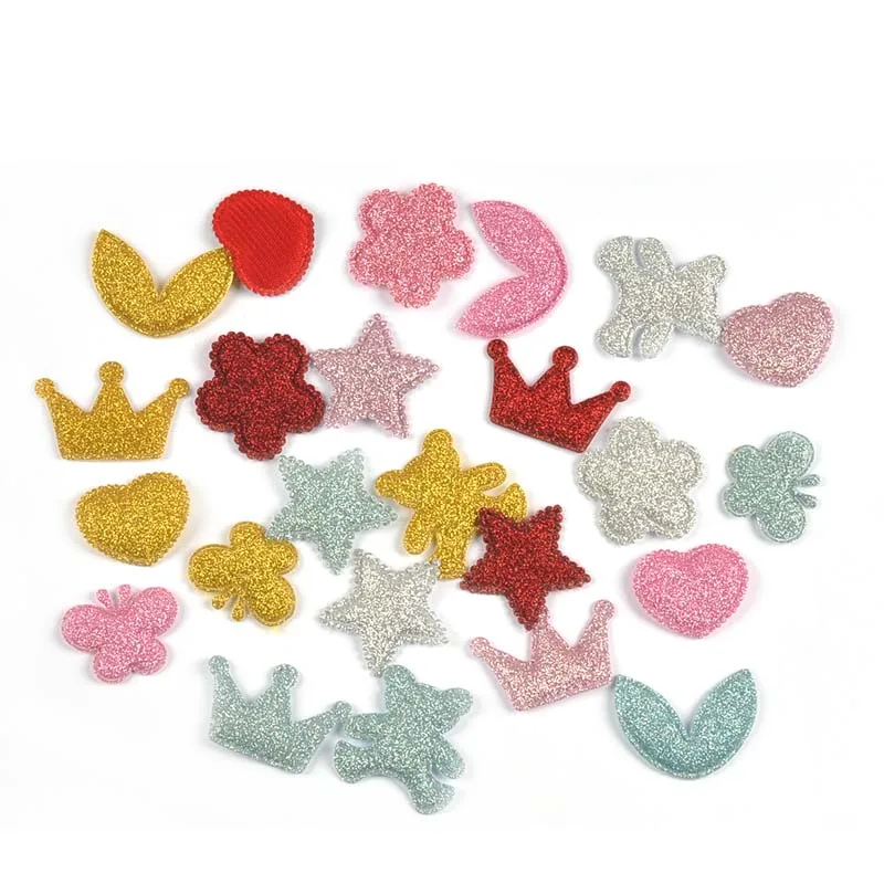 50Pcs 2.5-3.9cm Butterfly/Flower/Heart Glittery Patches Appliques For Clothes Bag Hairpin Accessories Sewing Supplies DIY Crafts