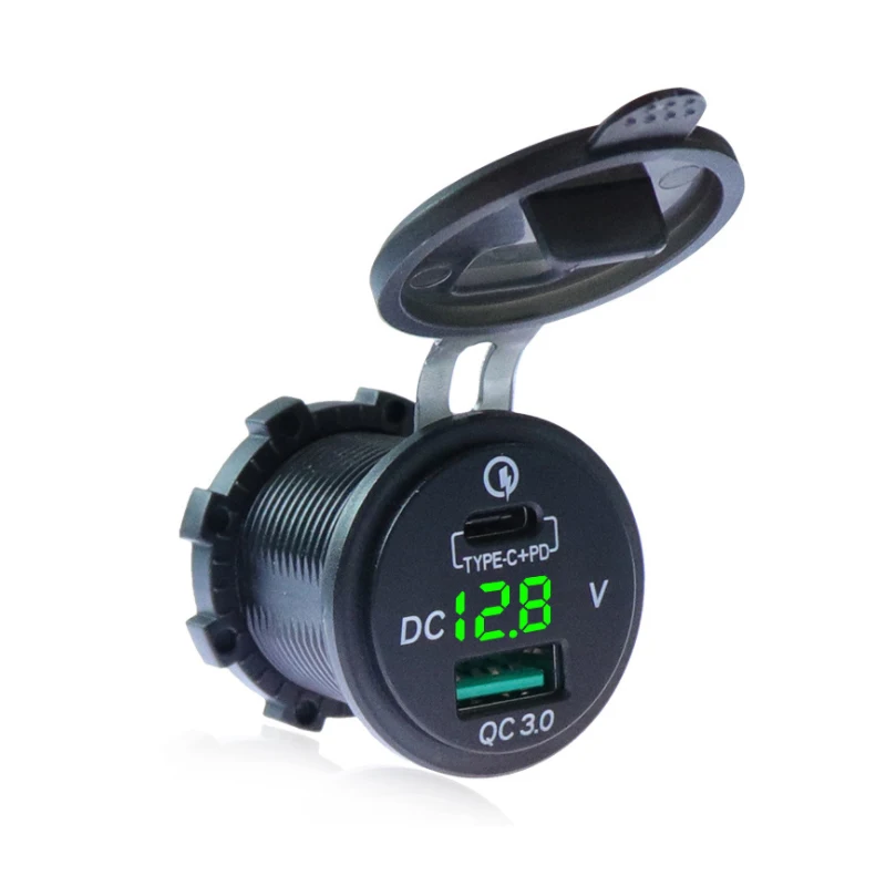 New car car charger fast charge flash charge with voltage display Type-c USB interface 12V / 24V