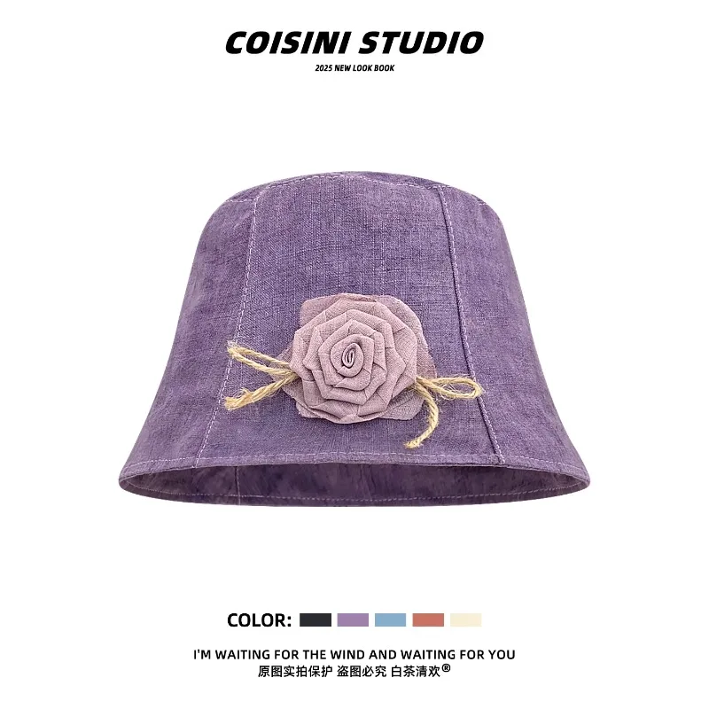 

French Elegant Flower Design Bucket Hats for Women Summer and Autumn Travel Photo Versatile Show Face Small Niche Basin Cap