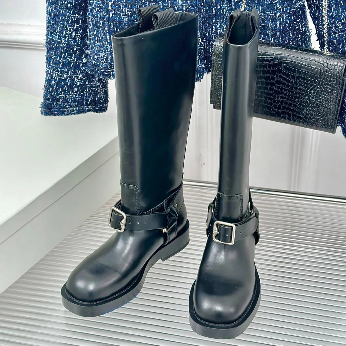 2026 High Quality winter Women Shoes Single Buckle Decor Knee High Boots Chic Low Heel Daily Long Boots ch24041328